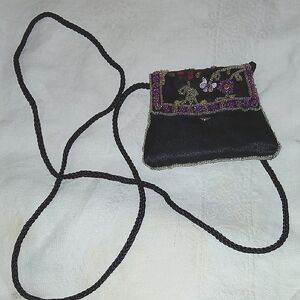 Embroidered Black Beaded Crossbody Bag
